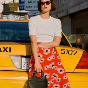 Anthro Conversations Colloquial Red Floral Print Wrap Midi Skirt